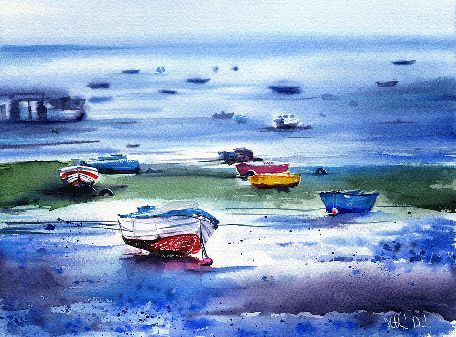 Boats On Shore in Portugal Painting by Dora Hathazi Mendes