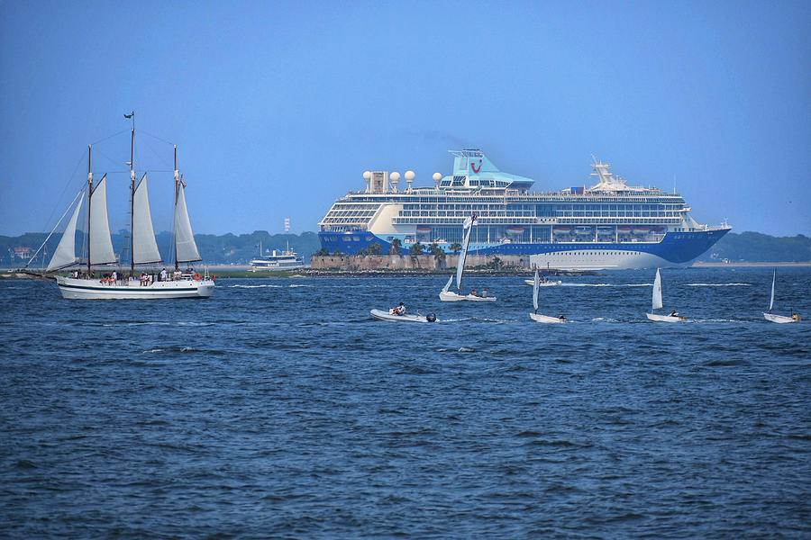 Boats on the Charleston Harbor Photograph by Sherry Kuhlkin
