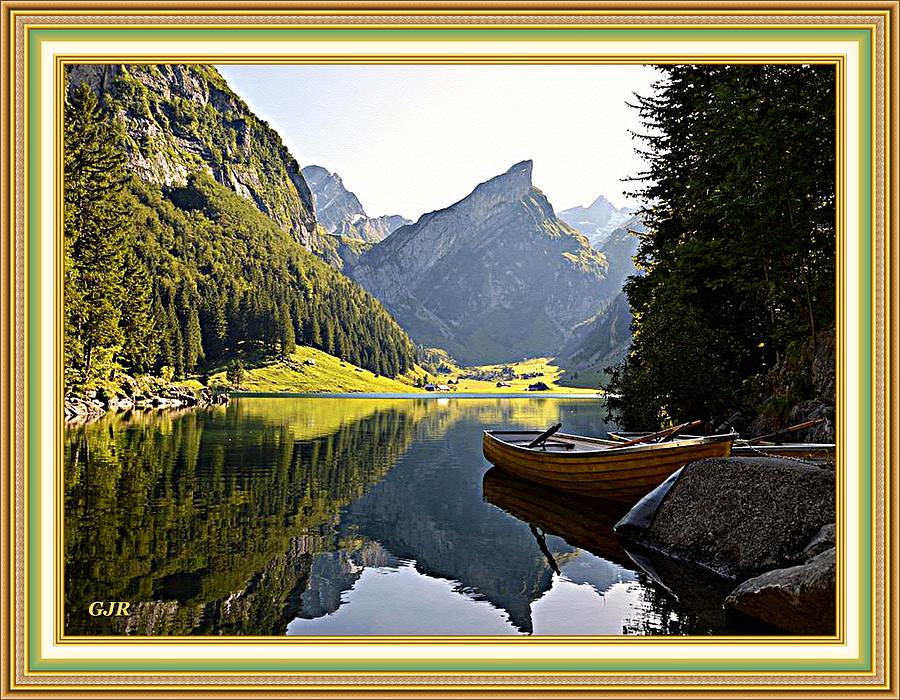 Boats On The Lake At Mountainviewhurst  L A S With Digital Printed Frame. Digital Art