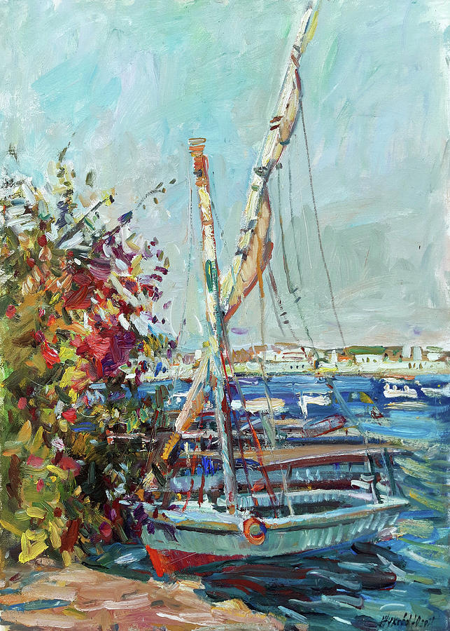 Boats on the Nile Painting by Juliya Zhukova