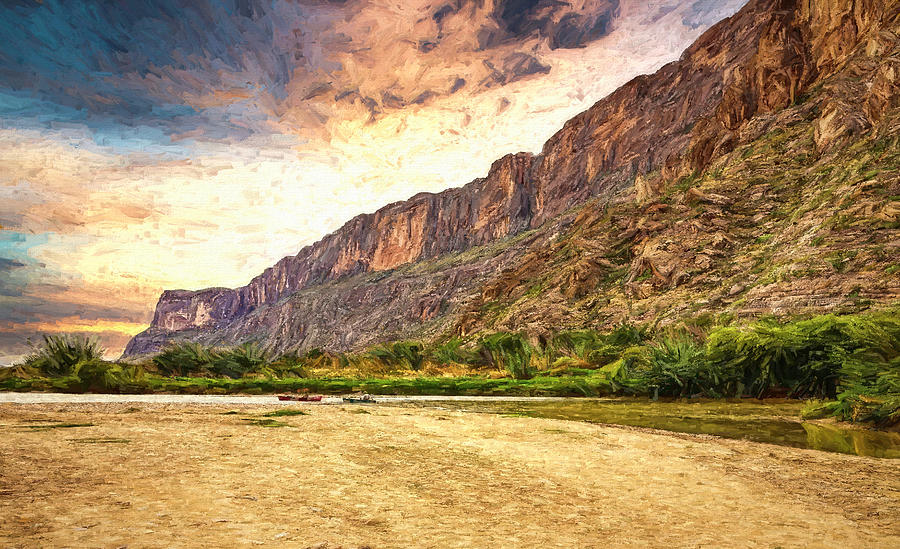 Boats On The Rio Grande River Painted Digital Art