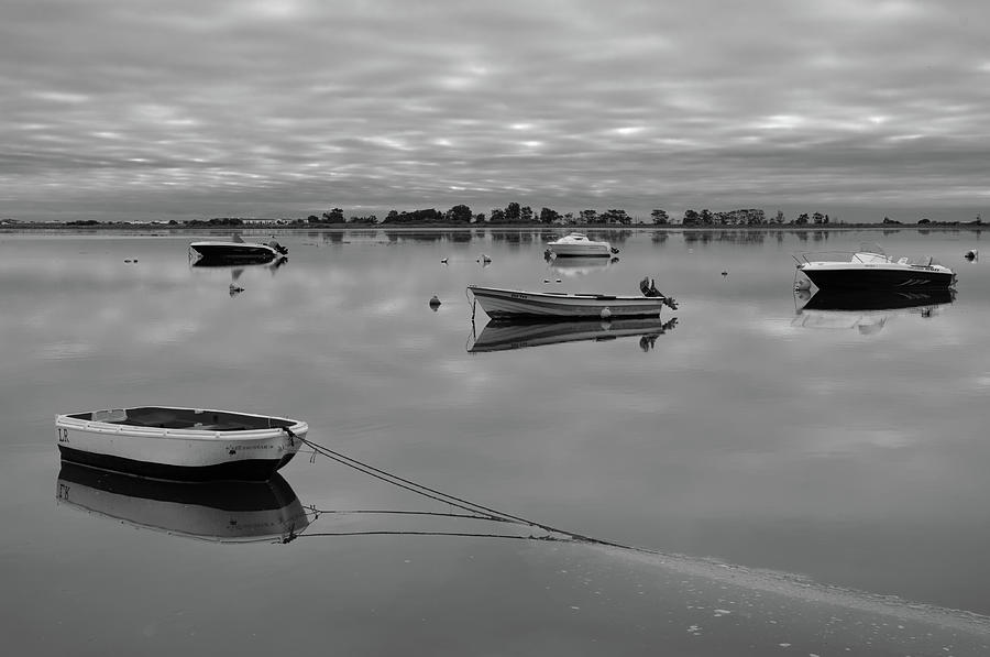 Boats resting still in Santa Luzia on Monochrome Photograph by Angelo DeVal