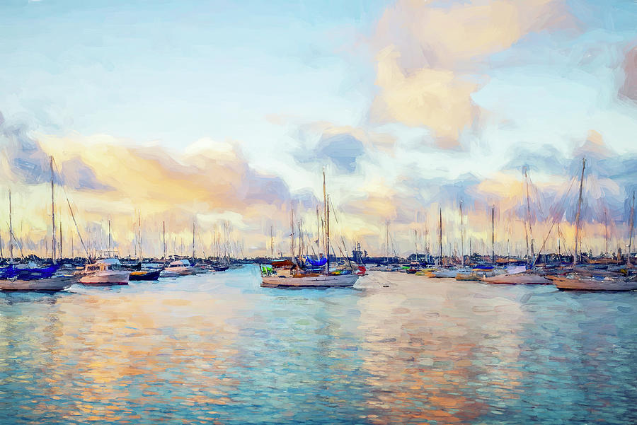 Boats Under A Pastel Sky Painterly Effect Digital Art by Joseph S Giacalone