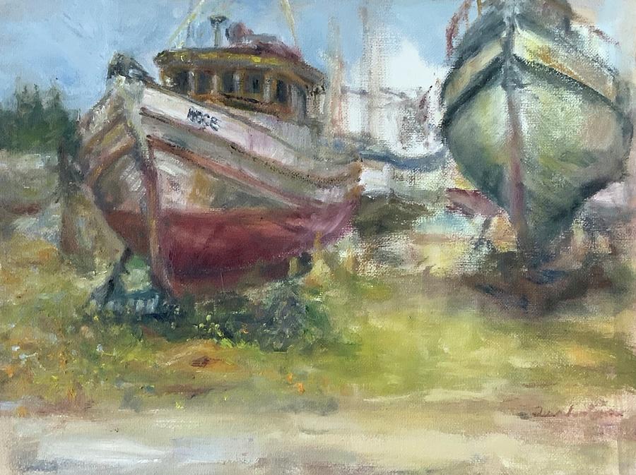 Old Friends In The Boatyard - Impressionist Wooden Boats - Oil Painting Painting