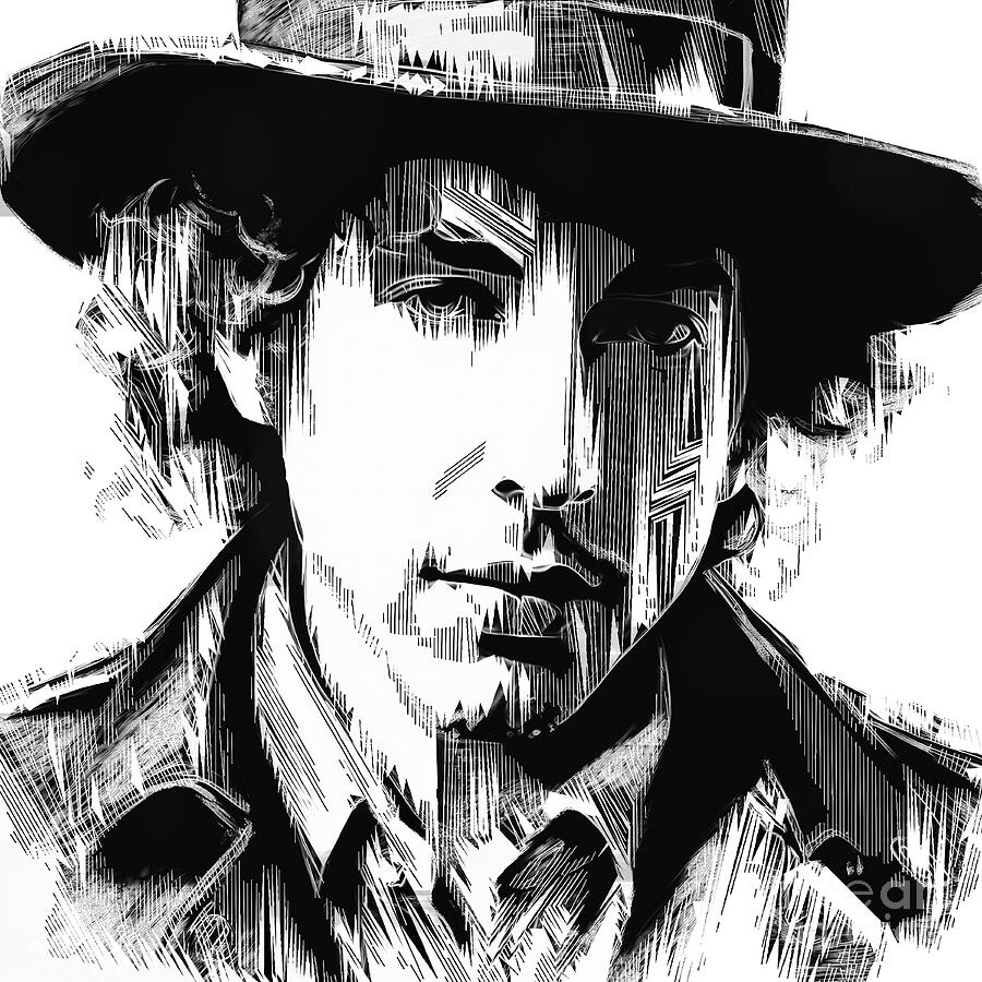 Bob Dylan Linescreen Portrait - 02264 Digital Art by Philip Preston