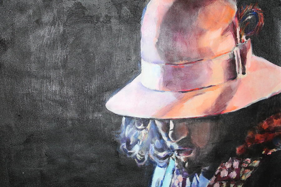 Bob Dylan with pink hat Painting by Lucia Hoogervorst