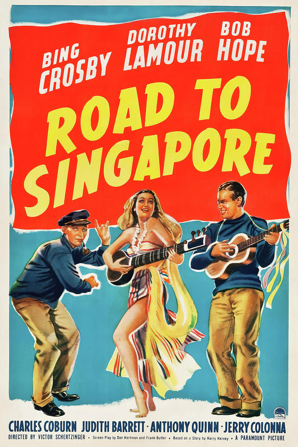 BOB HOPE, BING CROSBY and DOROTHY LAMOUR in ROAD TO SINGAPORE -1940-. Photograph by Album