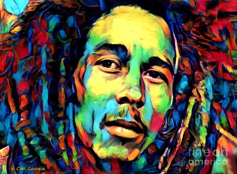 Bob Marley in color  Mixed Media by Carl Gouveia