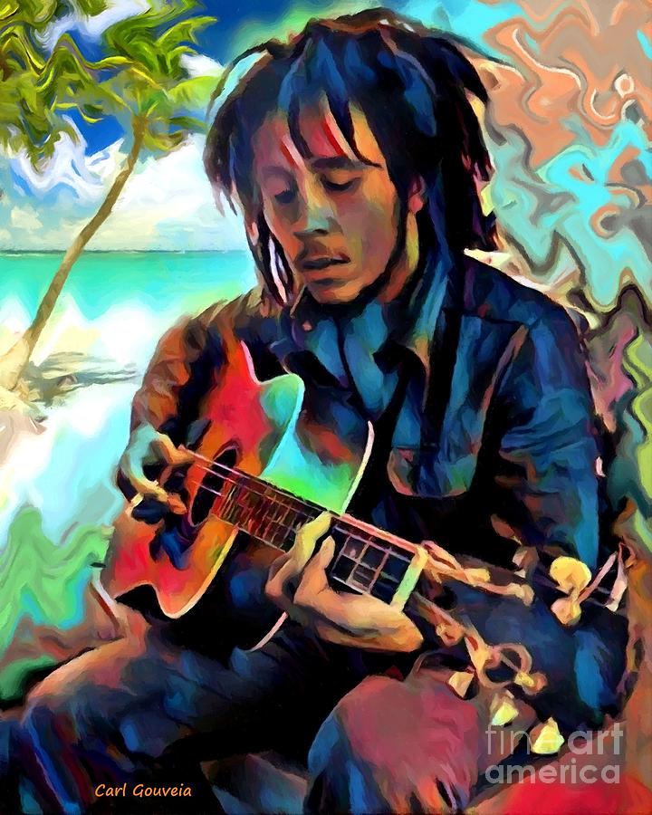 Bob Marley on the beach Mixed Media by Carl Gouveia