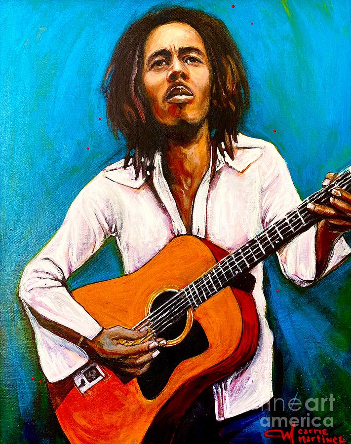 Reggae Painting - Bob Marley Reggae Music Legend Fan Art by Carrie Martinez