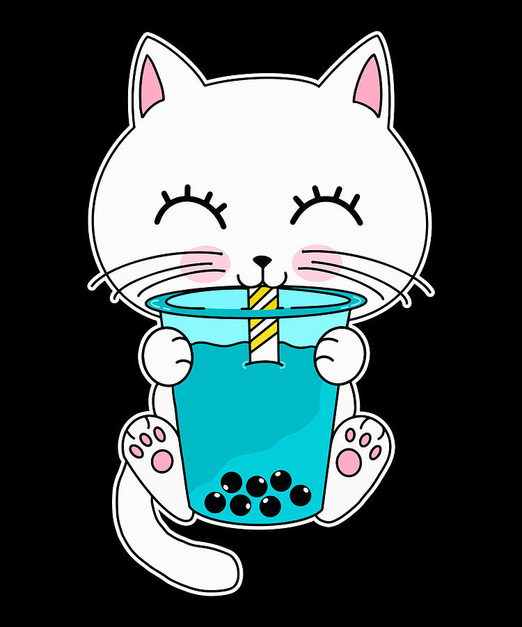 Boba Cat Kitten Drinking Boba Cat Cute Cat Digital Art by Maximus