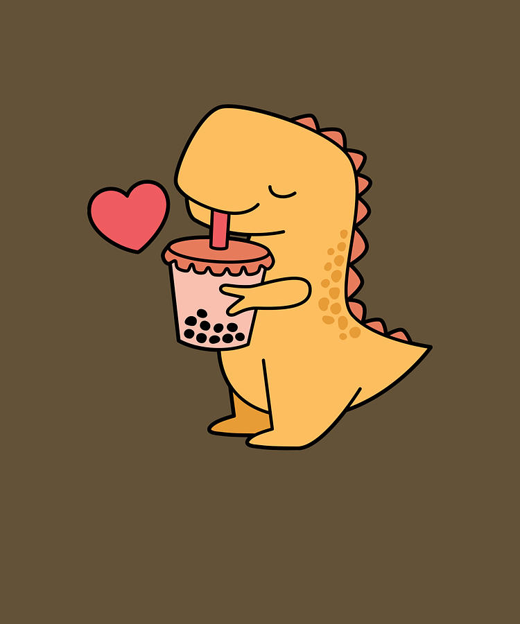 Boba Tea Rex Pattern Cute Funny Bubble Tea Dino Painting by Russell ...