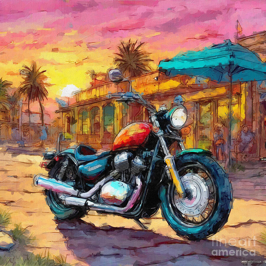 Sunset Painting - Bobber Bike Kawasaki 3 by Edgar Dorice