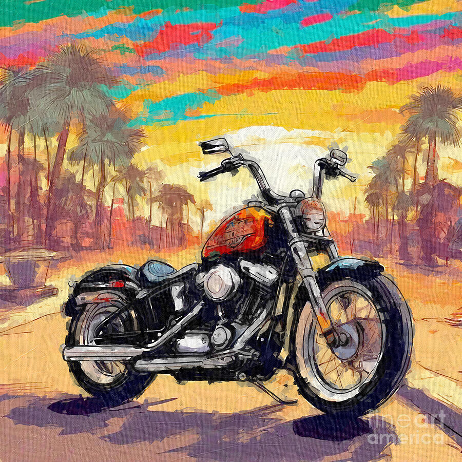 Bobber Harley Davidson Retro Motorcycle colors 3 Painting by Edgar Dorice