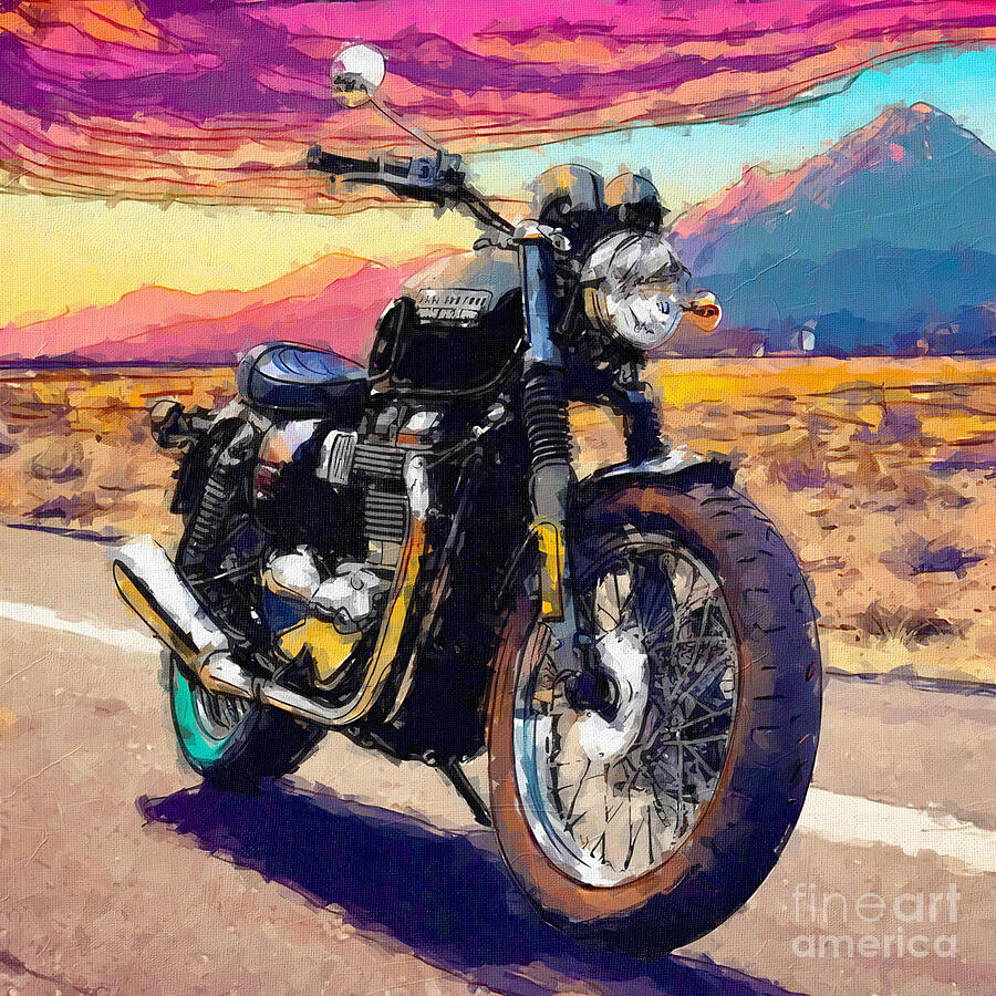 Sunset Painting - Bobber Triumph Bonneville 2018 Double Exhaust 3 by Edgar Dorice