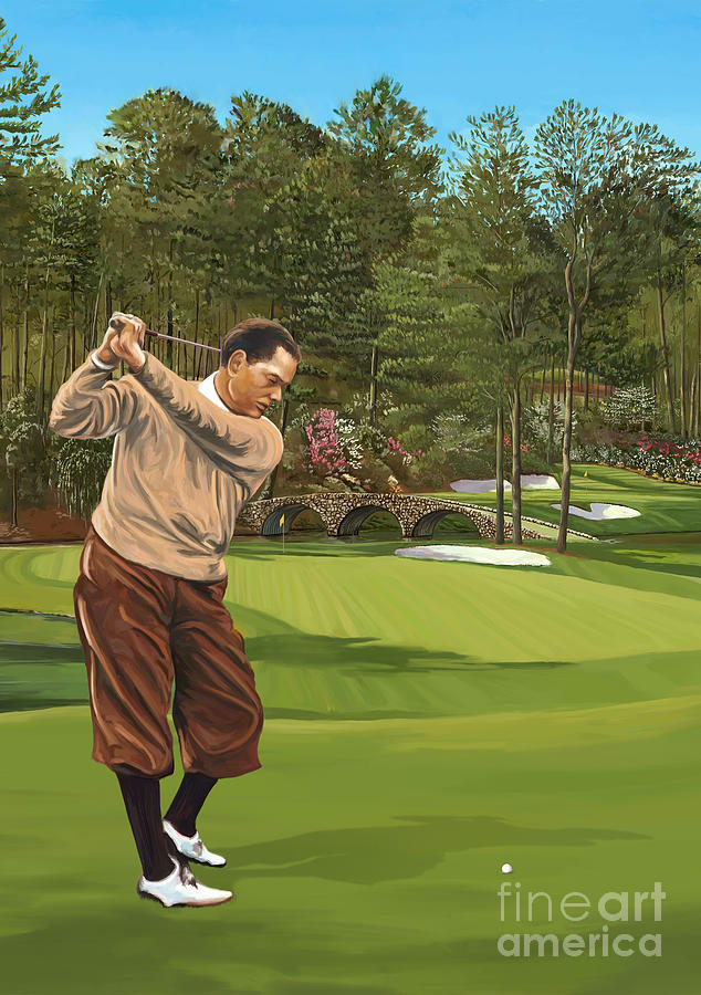 Bobby Jones playing Augusta, 11th,12th, Augusta National-V Painting by Tim Gilliland