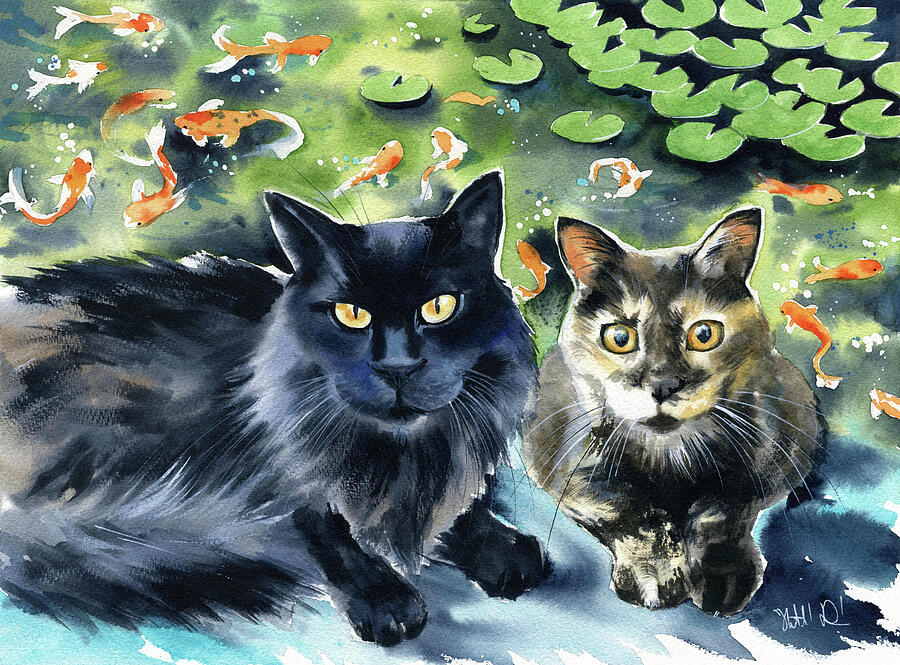 BobCat, Callie And The Koi Pond Cat Painting Painting by Dora Hathazi Mendes BobCat, Callie And The Koi Pond Cat Painting Painting by Dora Hathazi Mendes