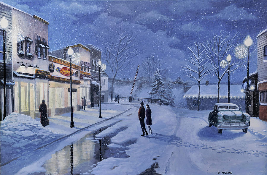 Winter Painting - Bobcaygeon Winter Night by Dave Rheaume