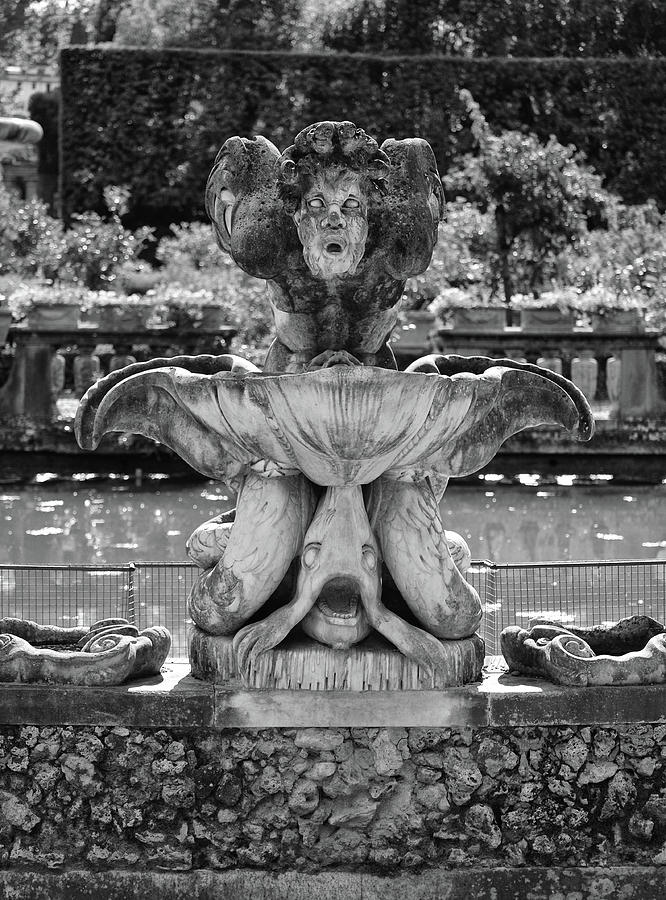 Boboli Gardens Fountain Statue Florence Italy Black and White Photograph by Shawn OBrien
