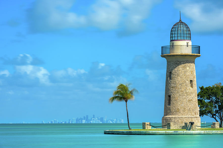 Boca Chita Lighthouse and Miami Skyline Photograph by Kelly VanDellen