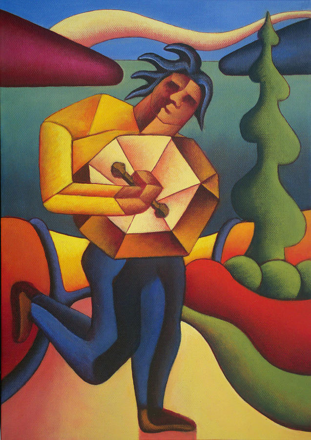 Bodhran Player structured Painting by Alan Kenny