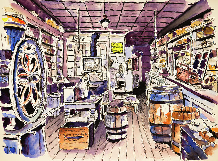 Bodie General Store Drawing by Mike Bergen