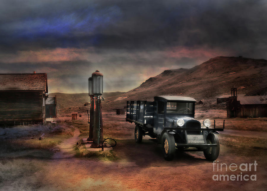 Bodie Ghost Town with Truck and Gas Pumps Photograph by Stephanie Laird