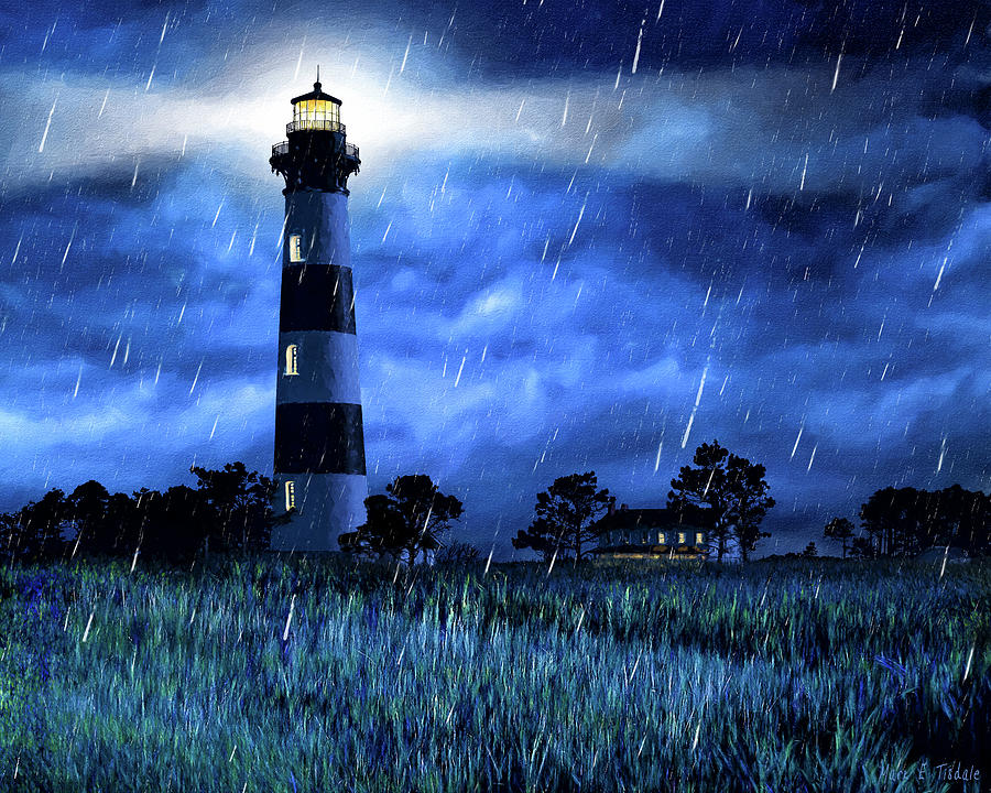 Bodie Island Light In The Rain - Outer Banks NC Mixed Media by Mark Tisdale