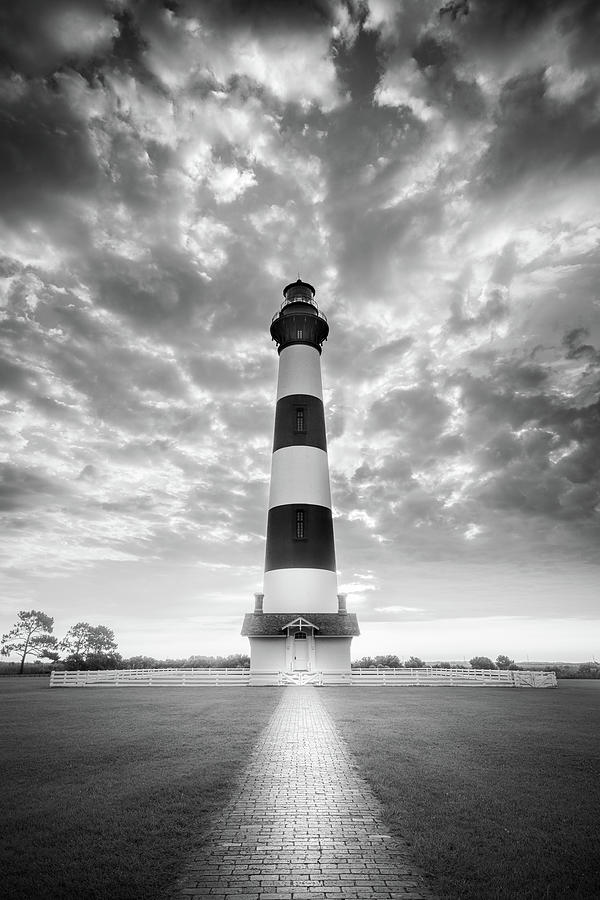 Bodie Island Lighthouse OBX Outer Banks NC Black And White Photograph by Jordan Hill