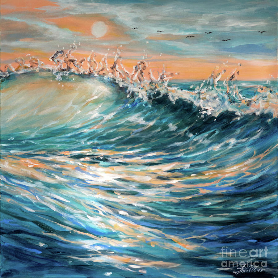 Bodysurfing at Sunrise Painting by Linda Olsen