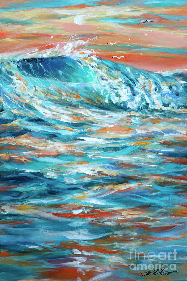 Bodysurfing at Sunset Painting by Linda Olsen