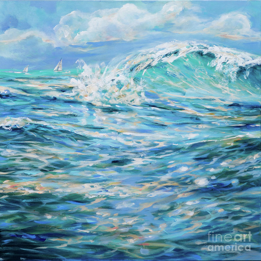 Bodysurfing Rolling Wave Painting by Linda Olsen
