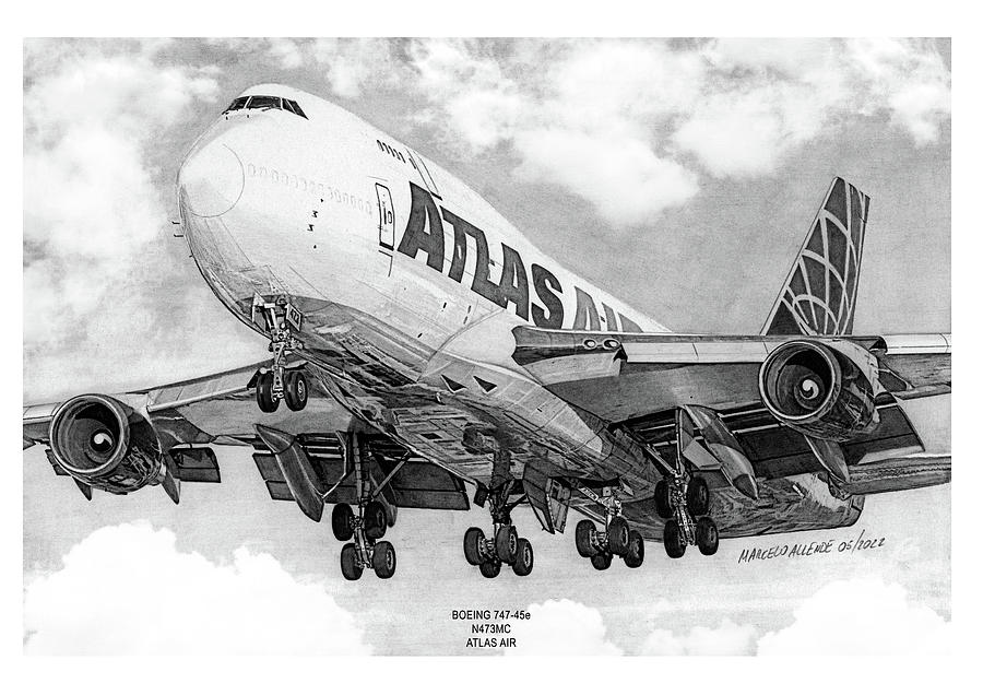 Boeing 747 Atlas Air Cargo Drawing by Marcelo Allende Fine Art America
