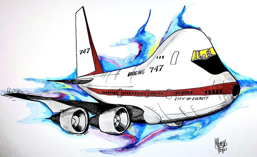Boeing 747  City of Everett Drawing by Michael Hopkins
