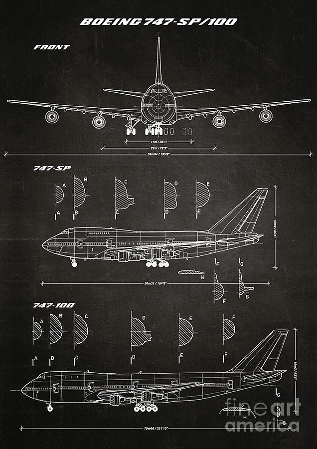 Boeing 747 SP amp 747 100 Concept Drawing Blueprint chalkboard Poster ...