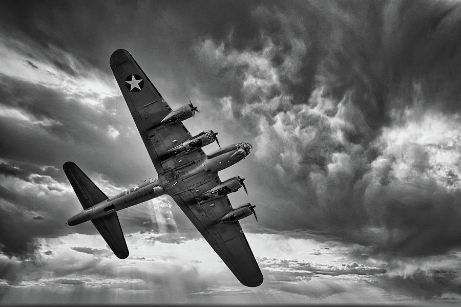 Boeing B-17 Flying Fortress, World War 2 Bomber Aircraft Black and White Photograph by Rick Deacon