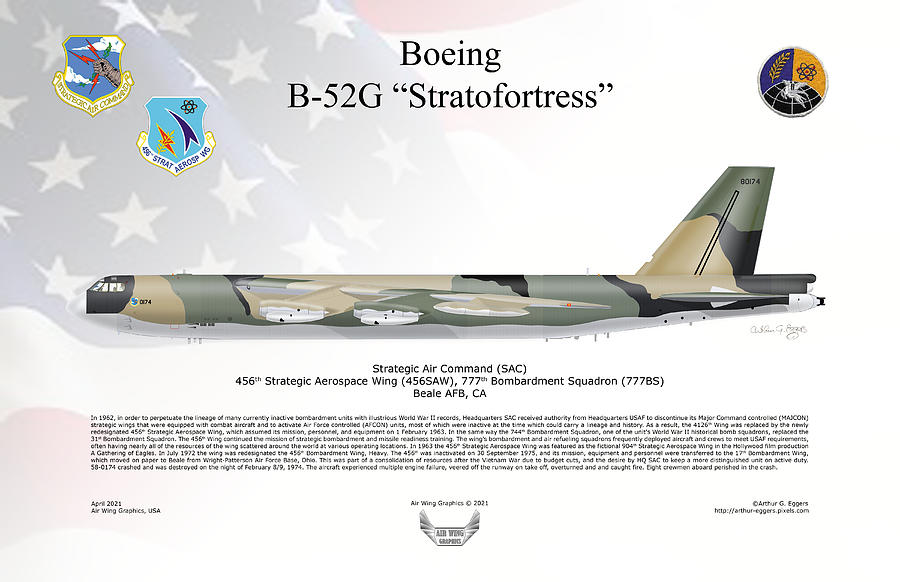 Boeing B-52G 58-0174 Stratofortress Digital Art by Arthur Eggers