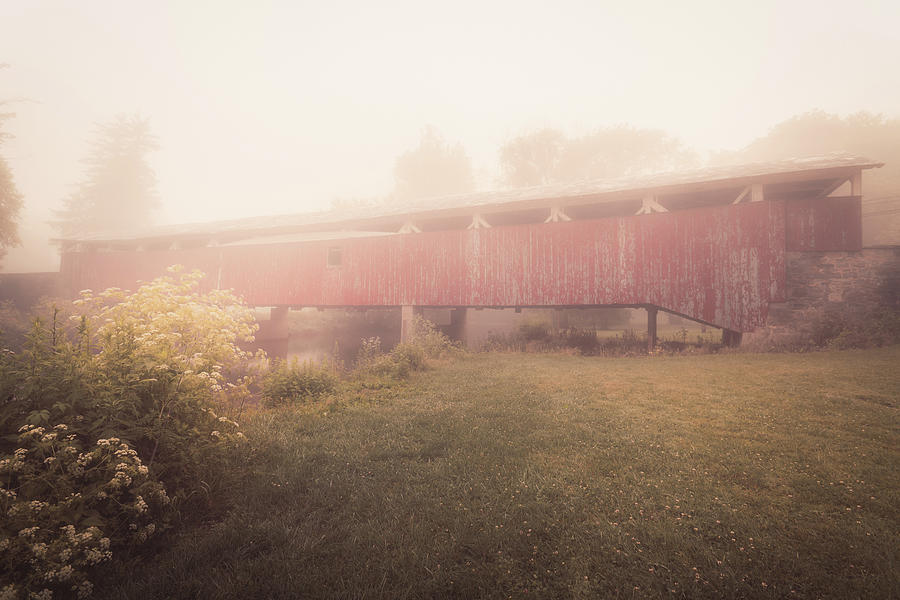 Bogert Covered Bridge in the Golden Mist Photograph by Jason Fink