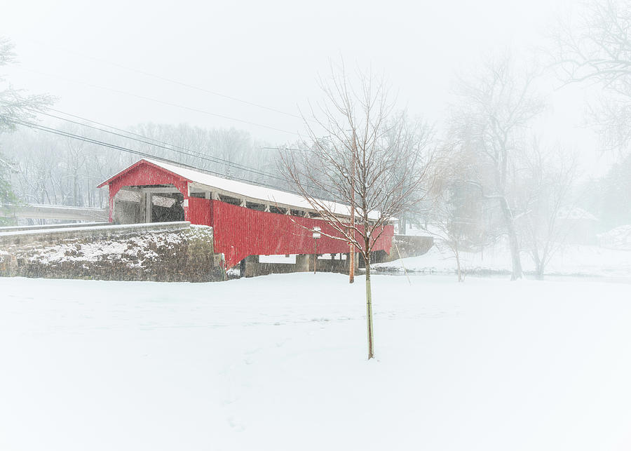 Bogert Covered Bridge Winter Snowfall Photograph by Jason Fink