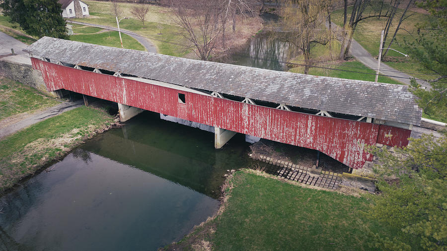 Bogerts Covered Bridge March Aerial Photograph by Jason Fink