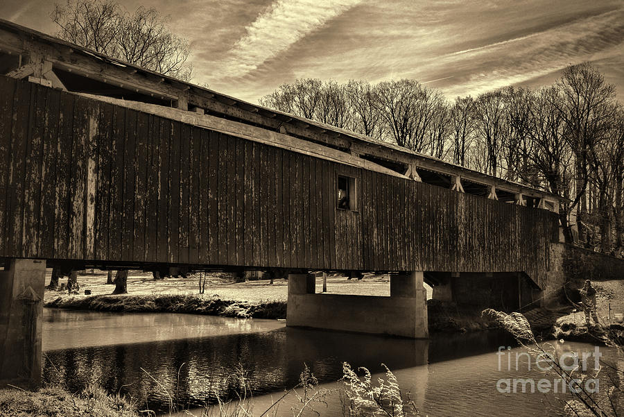 Bogerts Covered Bridge Pennsylvania sepia Photograph by Paul Ward