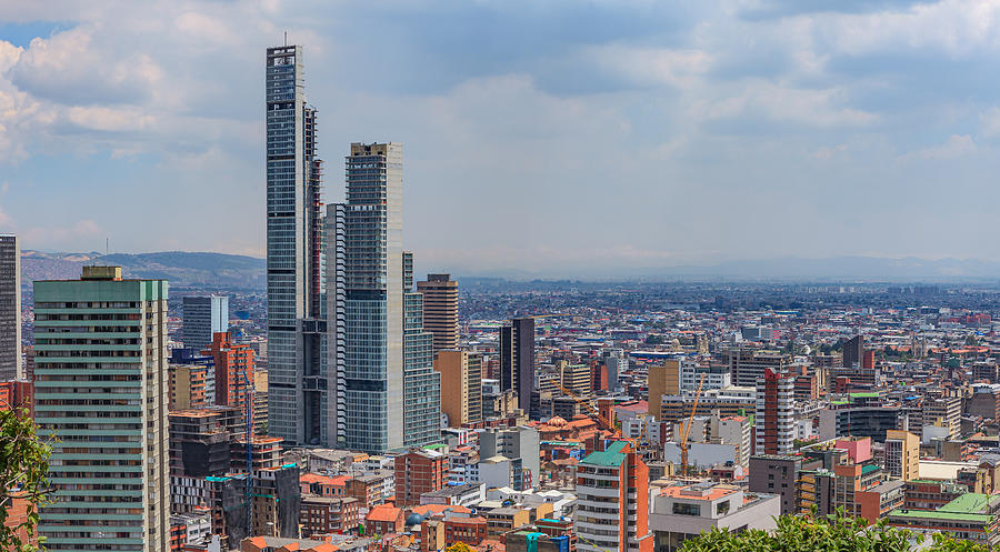 Bogota, Colombia: High Angle View of the South American Capital City On The Andes Mountains - BD Bacatá Tallest Man Made Structure In Colombia Can Be Seen To The Left Photograph by Devasahayam Chandra Dhas
