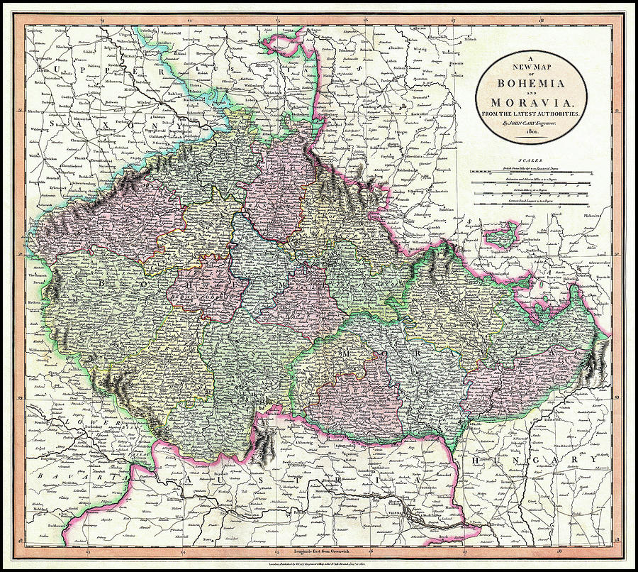 Vintage Photograph - Bohemia and Moravia Vintage Map 1801 by Carol Japp