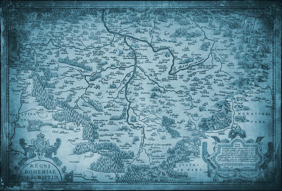 Vintage Photograph - Bohemia Vintage Historical Ortelius Map 1587 Blue by Carol Japp
