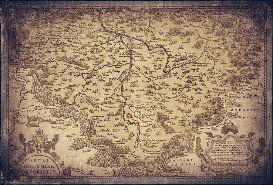 Vintage Photograph - Bohemia Vintage Historical Ortelius Map 1587 Sepia  by Carol Japp