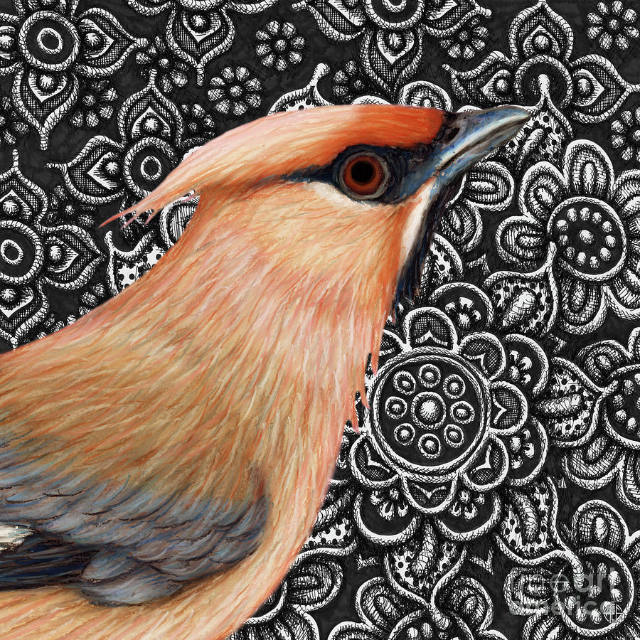 Bohemian Waxwing Floral Painting by Amy E Fraser