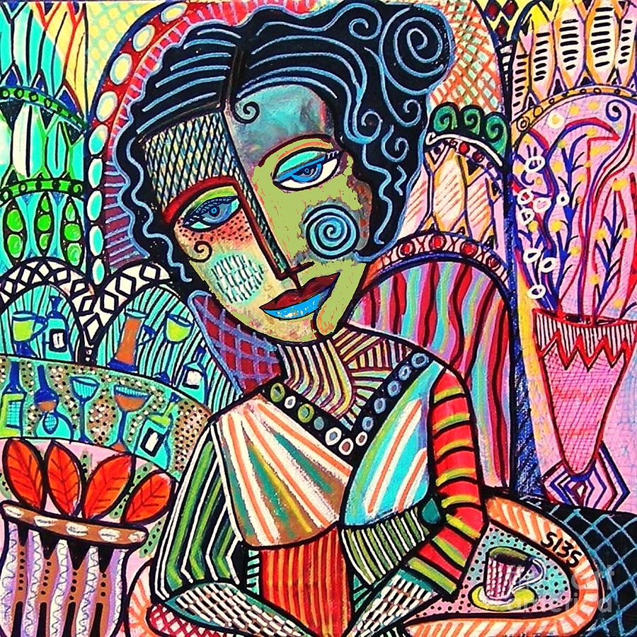 Bohemian Wine Cafe Woman  Painting by Sandra Silberzweig