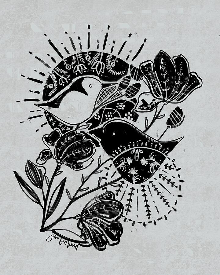 Boho birdies Drawing by Earth and Sky Illustration and Design
