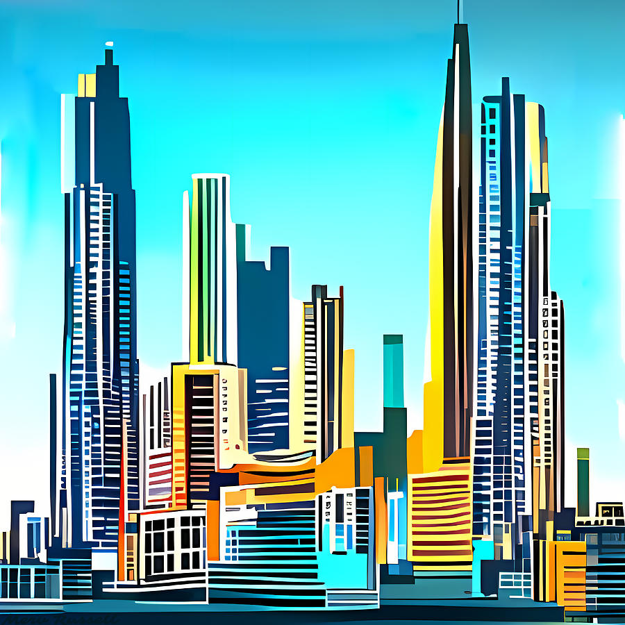 Boho City #2 abstract cityscape Digital Art by Merv Russell