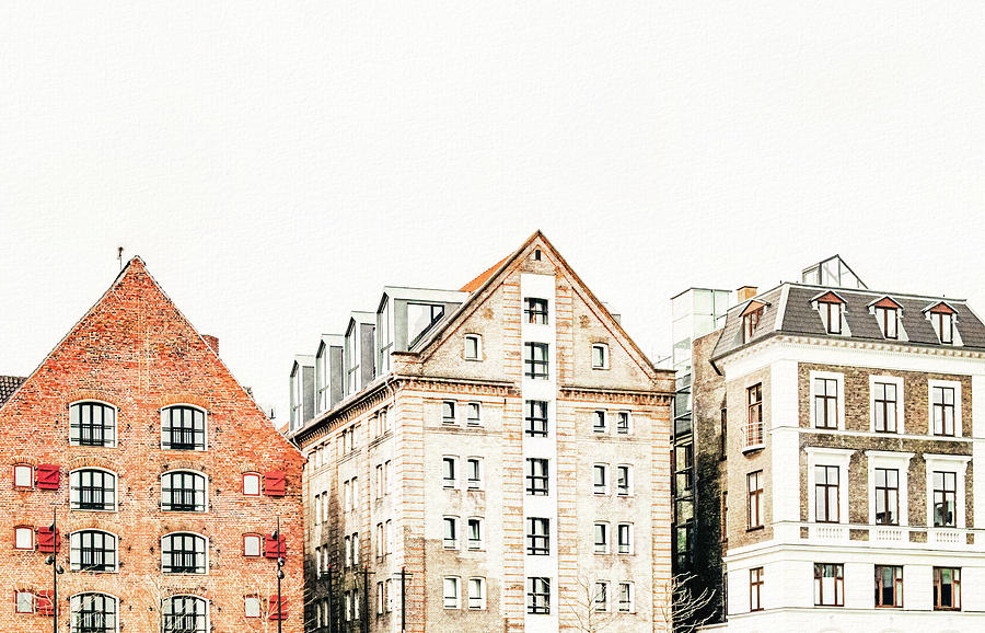 Boho Danish Buildings- Art by Linda Woods Mixed Media by Linda Woods
